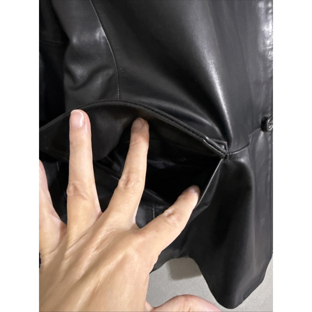 Vtg Mens Leather Coat Banana Republic Black L  Jacket Blazer Rockabilly Y2K Soft - Picture 10 of 16
